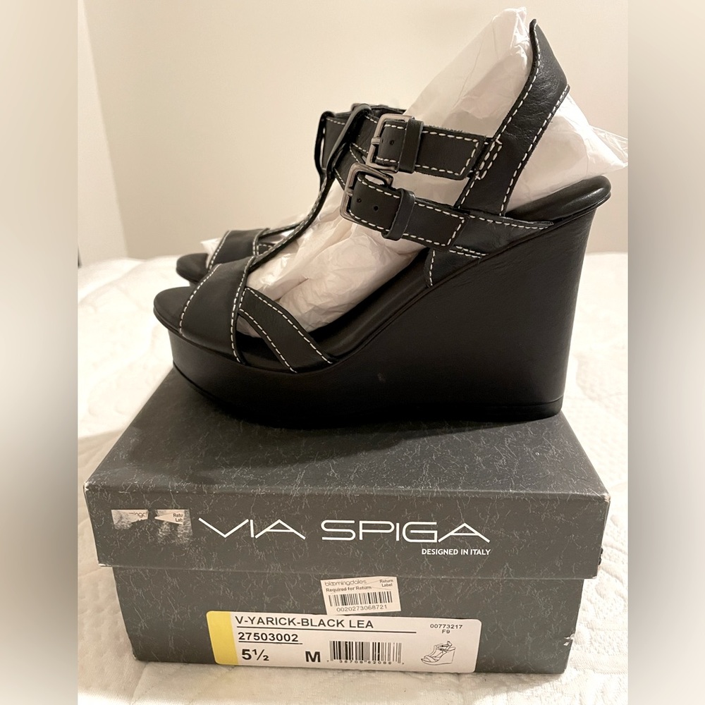 Like new Via Spiga Black Wedge Sandals size 5.5
